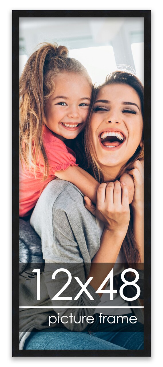 12x48 Solid Wood Picture Frame with UV-Resistant Acrylic & Acid-Free Backing, Available in 6 Finishes: Matte Black, Matte White, Metallic Bronze, Silver, Natural Wood Grain & Mahogany